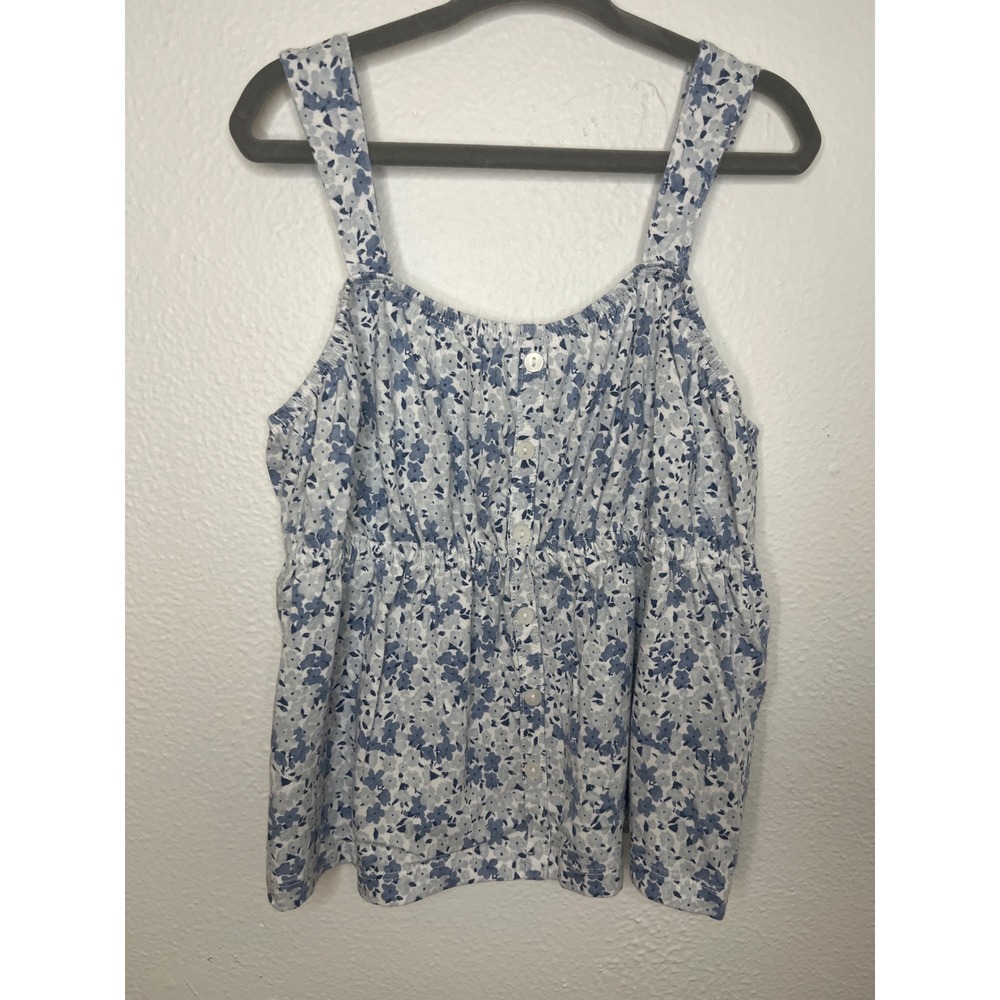 Abercrombie Kids Floral Tank Top Girls Size 9/10 Blue White Sleeveless